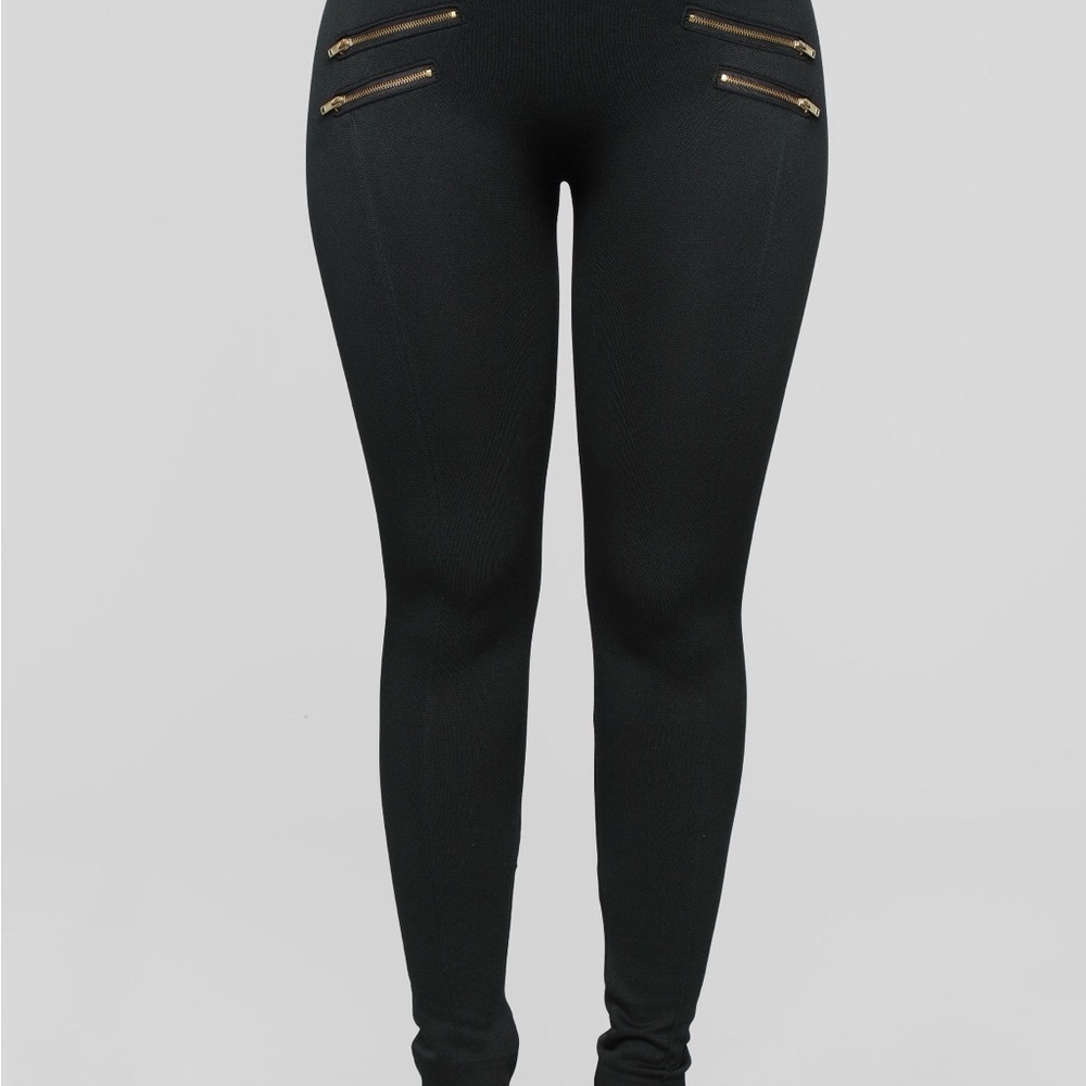 Fashion Nova Black Leggings with Gold Zipper Accents